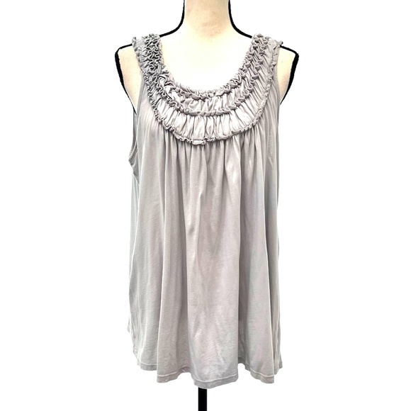 Anthropologie Tops - ANTHROPOLOGIE TEE PARTY LIGHT GRAY RUFFLED ELASTIC NECK LOOSE FIT TANK TOP